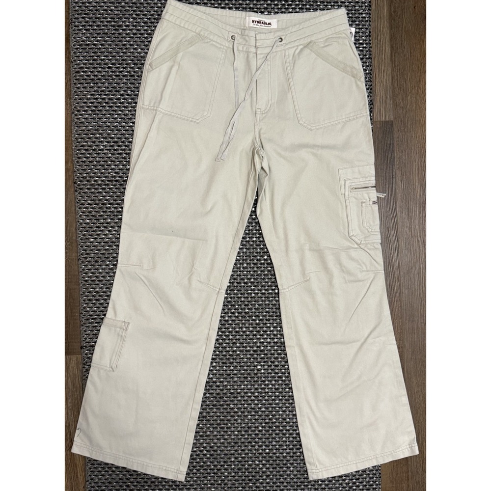 Hydraulic Womens Wide Leg Y2K Cargo Pants Tie Waist Grunge Lt Gray 11/12 NEW